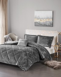 Felicia Grey Velvet Duvet Cover Set with Throw Pillow Twin by   