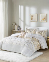 Lillie Ivory/Gold Metallic Animal Printed Duvet Cover Set Queen by   