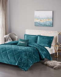 Felicia Teal Velvet Duvet Cover Set with Throw Pillow Queen by   