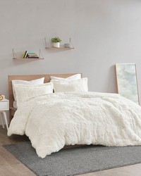 Malea Ivory Shaggy Fur Duvet Cover Set Twin by   
