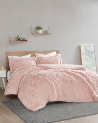 Malea Blush Shaggy Fur Duvet Cover Set Twin by   