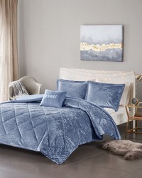 Felicia Blue Velvet Duvet Cover Set with Throw Pillow King by   