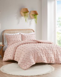Lucy Pink Clip Jacquard Duvet Cover Set Queen by   