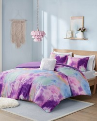 Cassiopeia Lavender Watercolor Tie Dye Printed Duvet Cover Set with Throw Pillow Queen by   