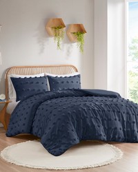 Lucy Navy Clip Jacquard Duvet Cover Set Twin by   
