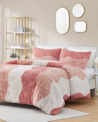 Cassie Blush Multi Ombre Shaggy Faux Fur Duvet Cover Set Queen by   