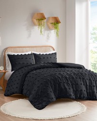 Lucy Black Clip Jacquard Duvet Cover Set Queen by   
