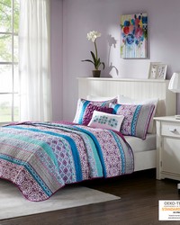 Joni Purple Reversible Quilt Set with Throw Pillows Twin by   
