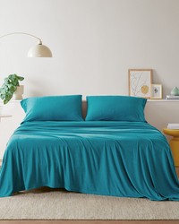 Cotton Blend Jersey Knit Teal Queen by   