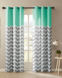 Alex Aqua Chevron Printed Room Darkening Grommet Top Panel Pair by   