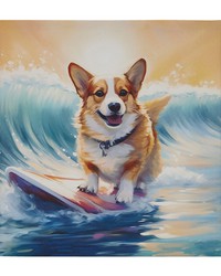Beach Dogs Corgi/Blue Multi Corgi Canvas Wall Art by   