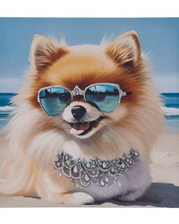 Beach Dogs Pomeranian/Blue Multi Pomeranian Canvas Wall Art by   