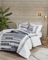 Serena Navy 3 Piece Cotton Printed Comforter Set w/ trims King by   