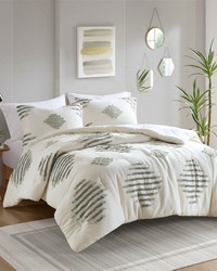 Tahli Green/Ivory 3 Piece Cotton Blend Chenille Comforter Set King by   