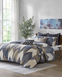 Alpine Navy 3 Piece Printed Cotton Quilt Set King by   