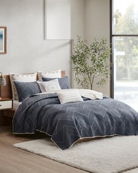 Pomona Navy 3 Piece Embroidered Cotton Quilt Set King by   