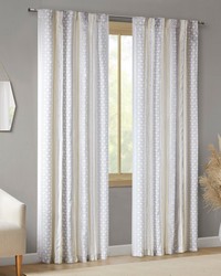Ebby White/Taupe 2pk Poly Printed Curtain Panel with Tufted Stripe by   