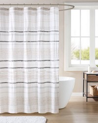Nea Off White/Gray Cotton Printed Shower Curtain with Trims by   