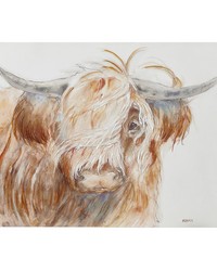 Windswept Brown Hand Embellished Highland Bull Canvas Wall Art by   