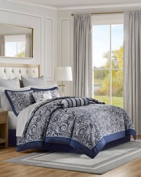 Aubrey Navy 12 Piece Comforter Set with Cotton Bed Sheets Queen by   