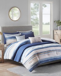 Marina Blue 8 Piece Printed Seersucker Comforter and Quilt Set Collection King by   