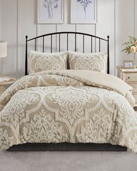 Viola Taupe 3 piece Tufted Cotton Chenille Damask Comforter Set King by   