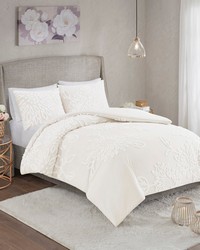 Veronica Off-White 3 Piece Tufted Cotton Chenille Floral Comforter Set King by   