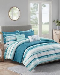 Marina Aqua 8 Piece Printed Seersucker Comforter and Quilt Set Collection King by   