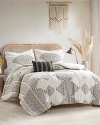 Ibiza Black/Ivory 4 Piece Printed Comforter Set with Throw Pillow Queen by   