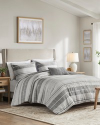 Rhodes Grey/Multi 4 Piece Stripe Comforter Set with Throw Pillow Queen by   