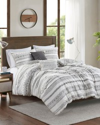 Fraser Ivory/Black 5 Piece Printed Seersucker Comforter Set with Throw Pillows King by   