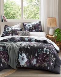 Jolene Dark Grey/Plum 3 Piece Cotton Printed Comforter Set King by   