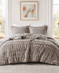 Gia Gray Solid Faux Fur Comforter Mini Set King by   