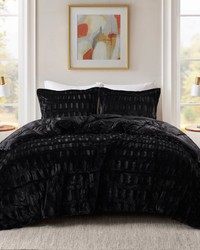 Gia Black Solid Faux Fur Comforter Mini Set King by   