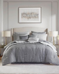 Royce Grey 10 Piece Luxury Jacquard Comforter Set King by   