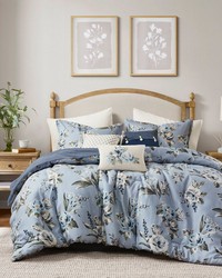 Salara Blue 7 Piece Vintage Floral Comforter Set King by   