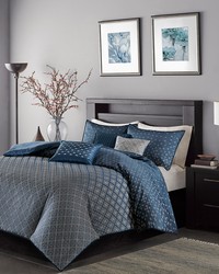 Biloxi 6 Piece Jaquard Duvet Cover Set Navy King by  Futura Vinyls 