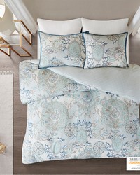 Isla Blue 3 Piece Cotton Floral Printed Reversible Duvet Cover Set King by   