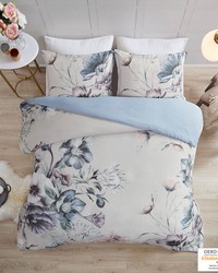Cassandra Blue 3 Piece Cotton Printed Duvet Cover Set King by   