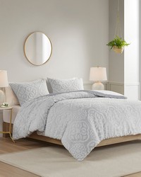 Everly Grey/White 3 Piece Tufted Woven Medallion Duvet Cover Set King by   