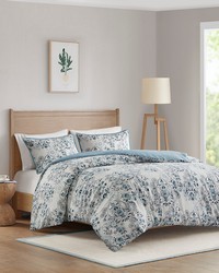 Brielle Blue 3 Piece Floral Printed Cotton Duvet Cover Set King by   