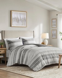 Rhodes Grey/Multi 3 Piece Stripe Duvet Cover Set King by   
