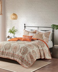 Tangiers 6 Piece Reversible Quilt Set with Throw Pillows Orange Full Queen by   