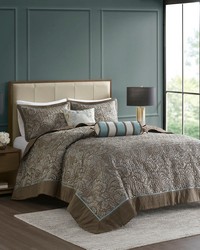 Aubrey Blue/Brown 5 Piece Jacquard Bedspread Set with Throw Pillows King by   
