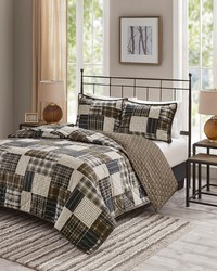 Timber Black/Brown 3 Piece Reversible Printed Quilt Set Queen by   