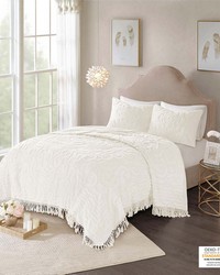 Laetitia Off-White Tufted Cotton Chenille Medallion Fringe Coverlet Mini Set Twin by   