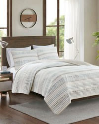 Fraser 3 Piece Printed Microfiber Seersucker Quilt Set Taupe Blue King by   