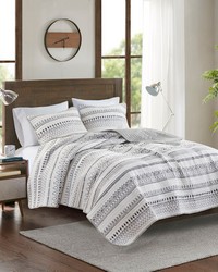 Fraser Ivory/Black 3 Piece Printed Microfiber Seersucker Quilt Set Queen by   