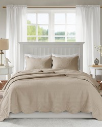 Tuscany Khaki 3 Piece Reversible Scalloped Edge Quilt Set King by   