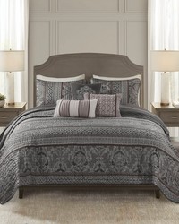 Bellagio Grey 6 Piece Jacquard Quilt Set with Throw Pillows King by   